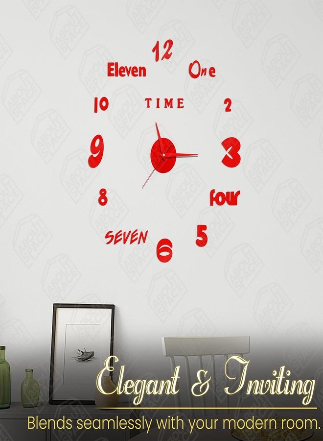 ABOUT SPACE ساعة حائط ABOUT SPACE - ساعة حائط لاصقة، بدون صوت تكتكة، بدون إطار، ساعة أكريليك تناظرية قابلة للتعديل، مناسبة لغرفة المعيشة، غرفة النوم، المكتب (أحمر - أرقام، كلمات)، 25 سم، 50 سم - Image 5